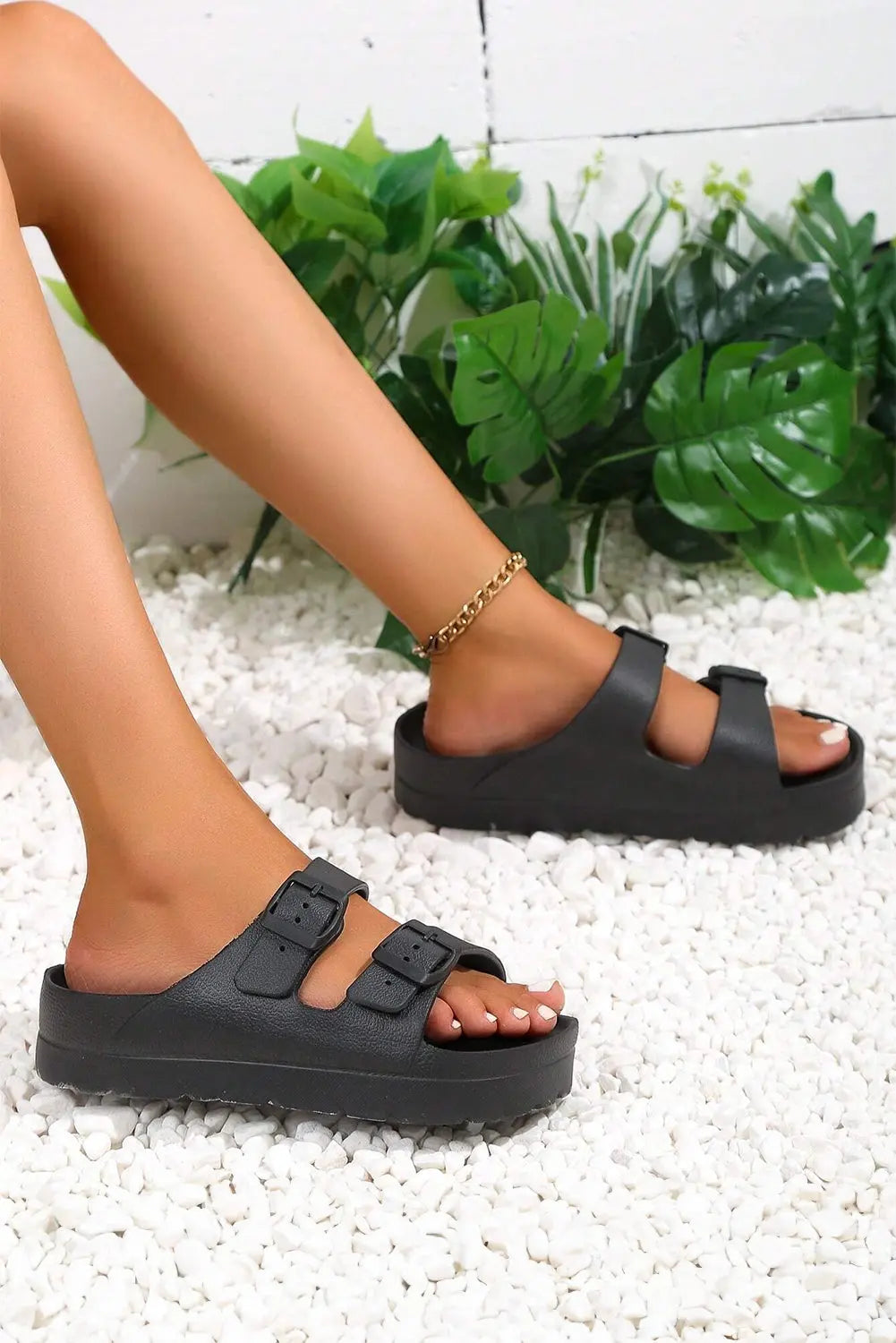 Black Double-buckle EVA Sandals Beagle Boutique Fashion Outlet