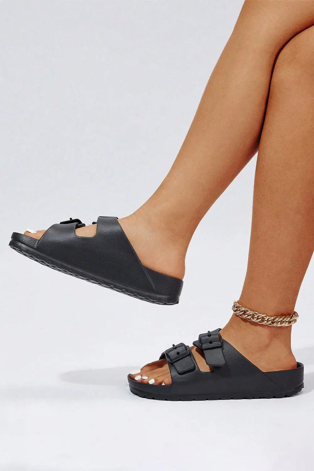 Black Double-buckle EVA Sandals Beagle Boutique Fashion Outlet