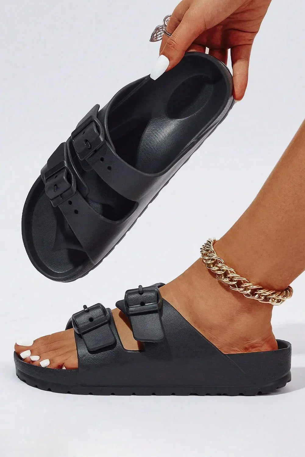 Black Double-buckle EVA Sandals Beagle Boutique Fashion Outlet