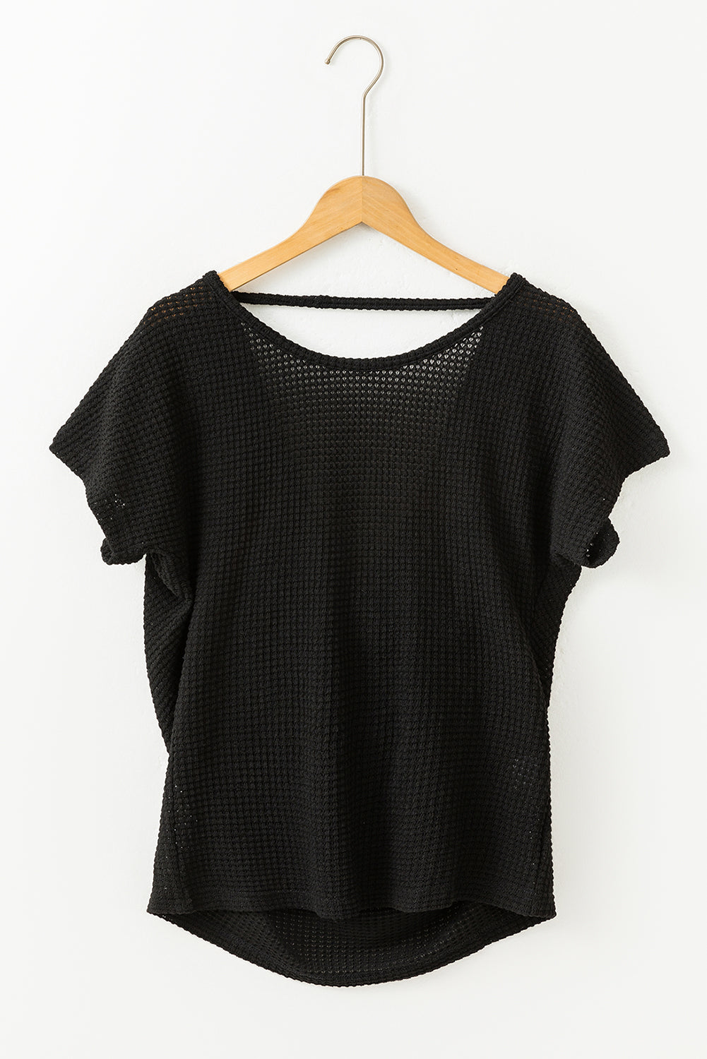 Black Draped Open Back Textured Tee - eAura