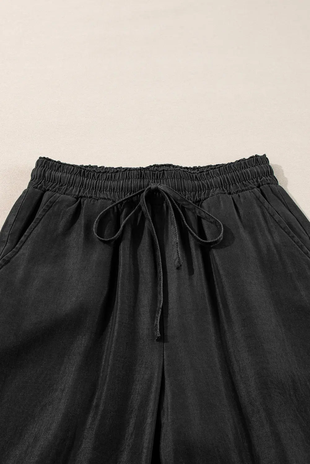 Black Drawstring High Waist Wide Leg Denim Trousers Beagle Boutique Fashion Outlet