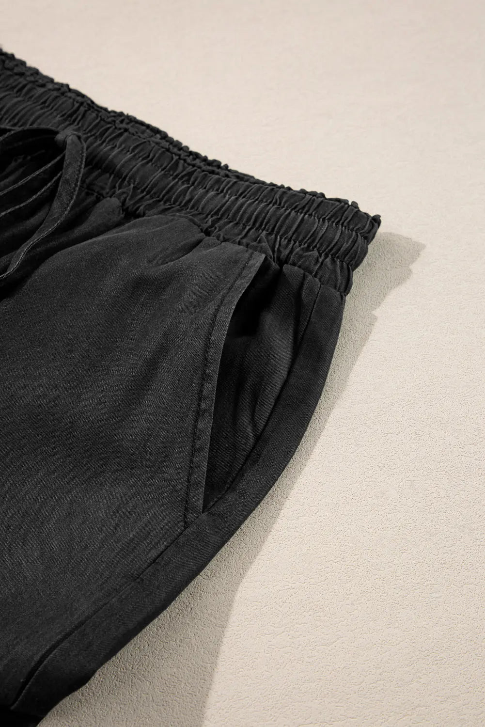 Black Drawstring High Waist Wide Leg Denim Trousers Beagle Boutique Fashion Outlet