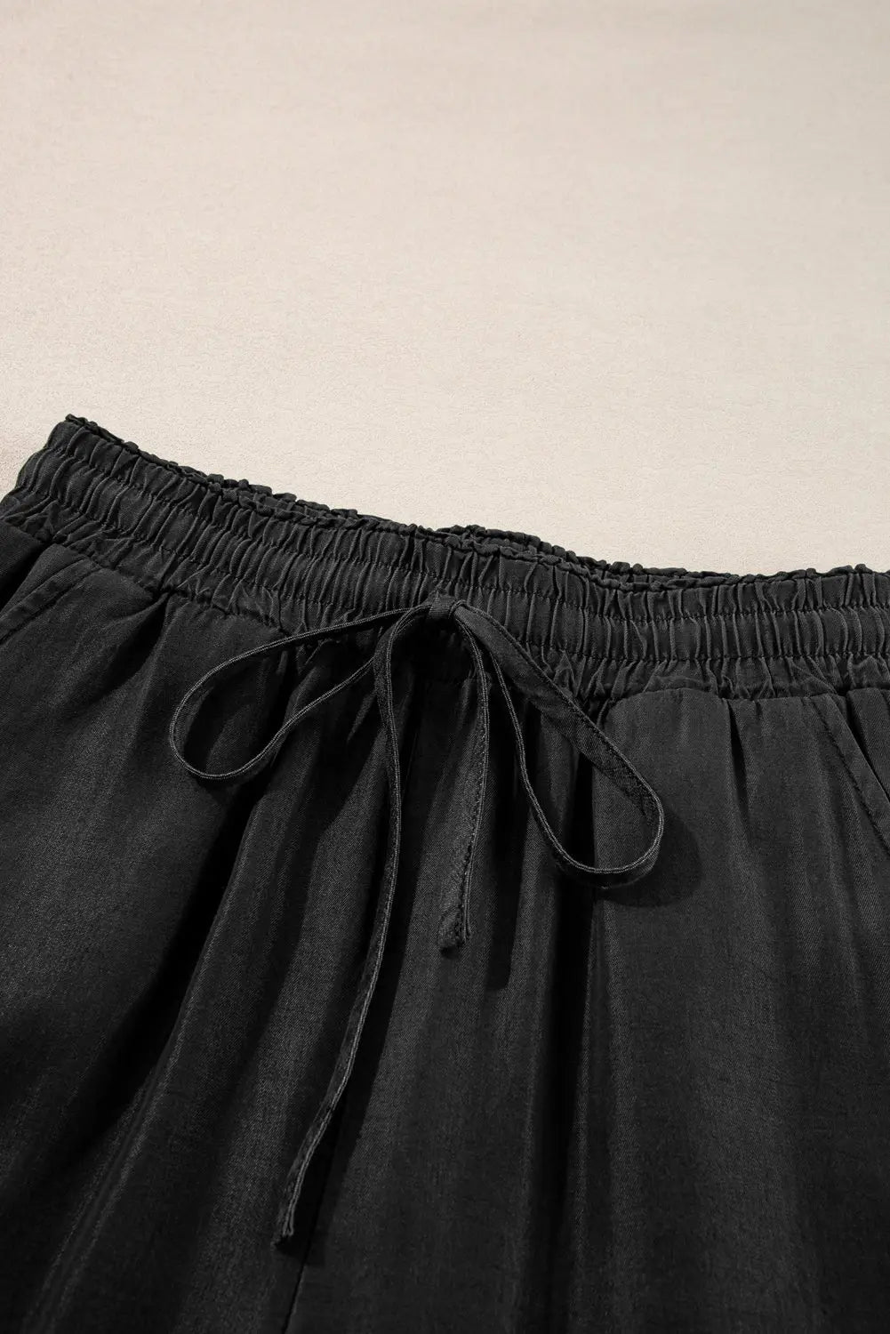 Black Drawstring High Waist Wide Leg Denim Trousers Beagle Boutique Fashion Outlet