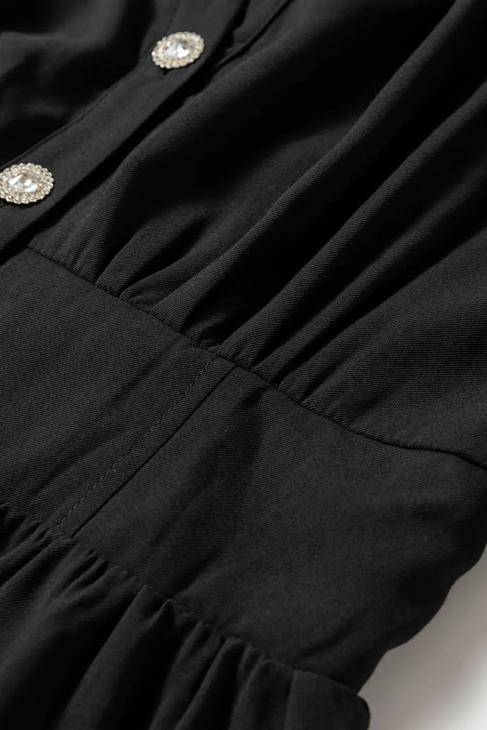 Black Elastic Cinched High Waist Long Sleeve Shirt Mini Dress - eAura