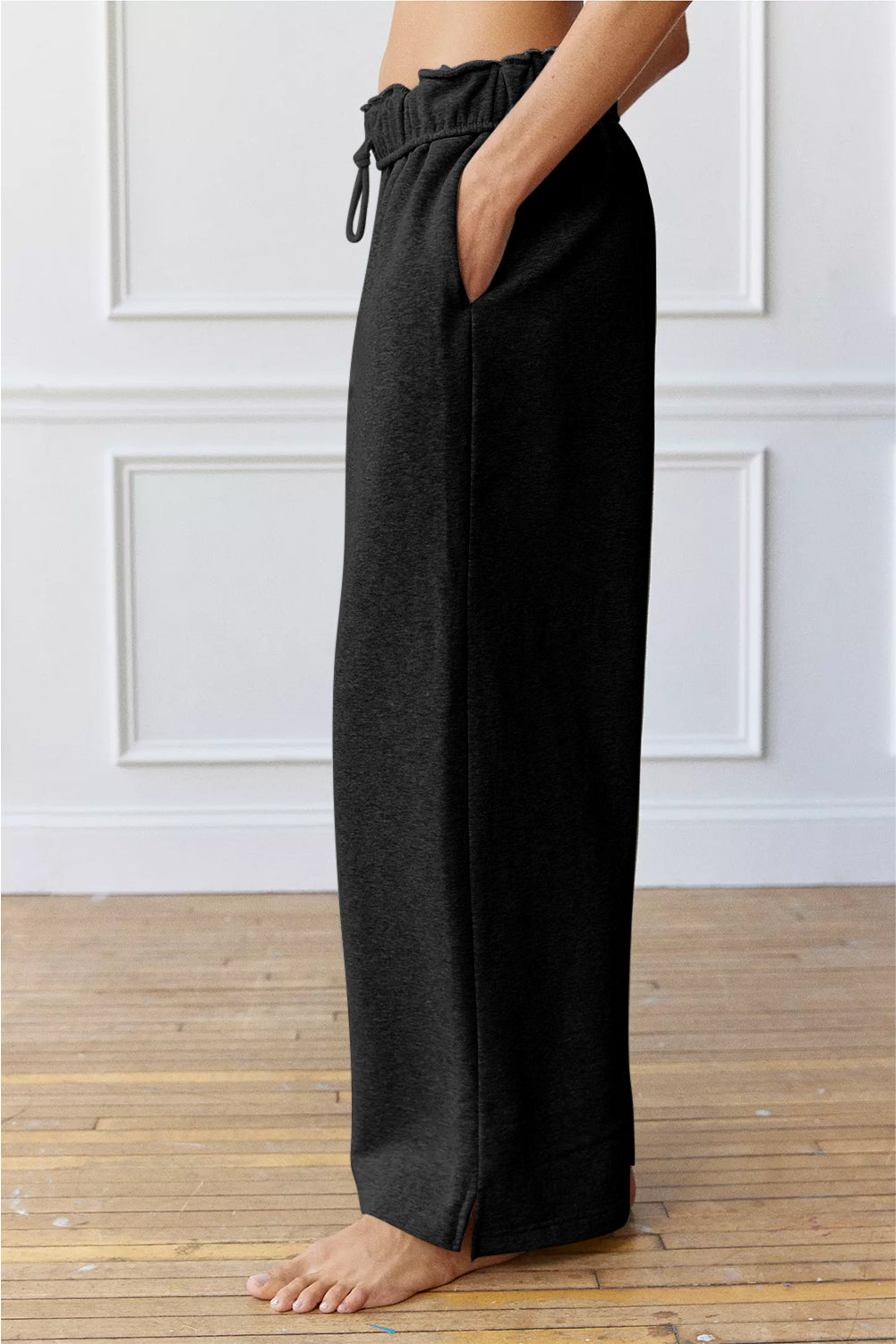 Black Elastic High Waist Drawstring SweatTrousers - Bottoms/Joggers