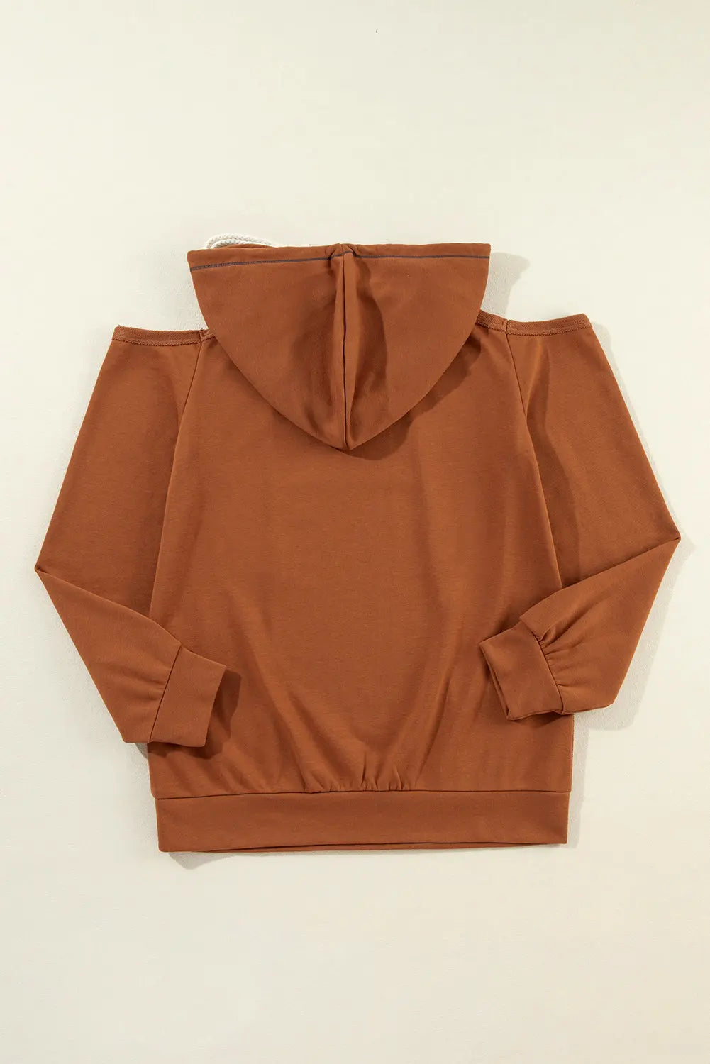 Black Exposed Seam Cold Shoulder Drawstring Hoodie Beagle Boutique Fashion Outlet
