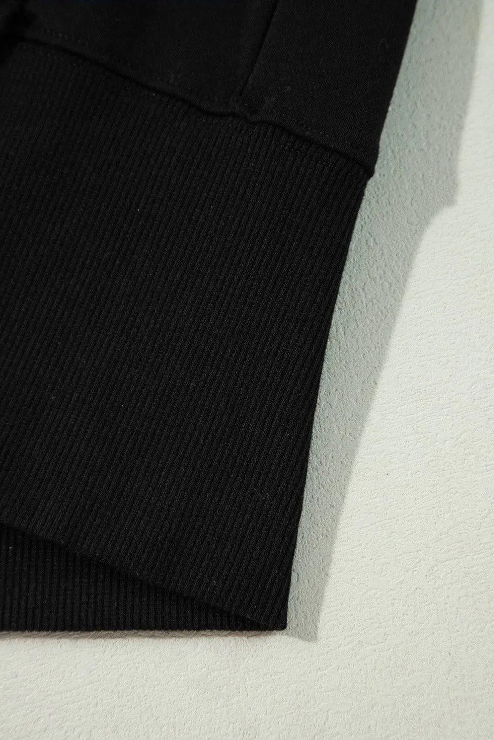 Black Exposed Seam Drop Shoulder Round Neck Sweatshirt with Slits - BB Fashion Outlet