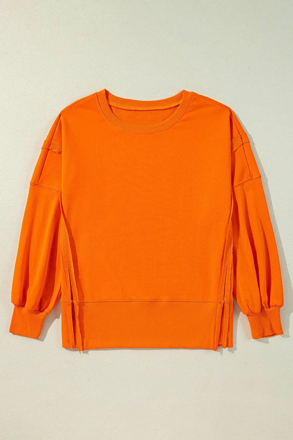 Black Exposed Seam Drop Shoulder Round Neck Sweatshirt with Slits - BB Fashion Outlet