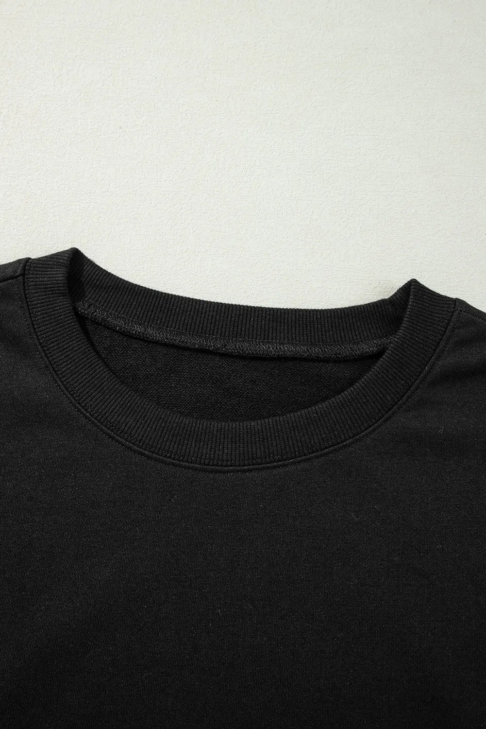 Black Exposed Seam Drop Shoulder Round Neck Sweatshirt with Slits - eAura