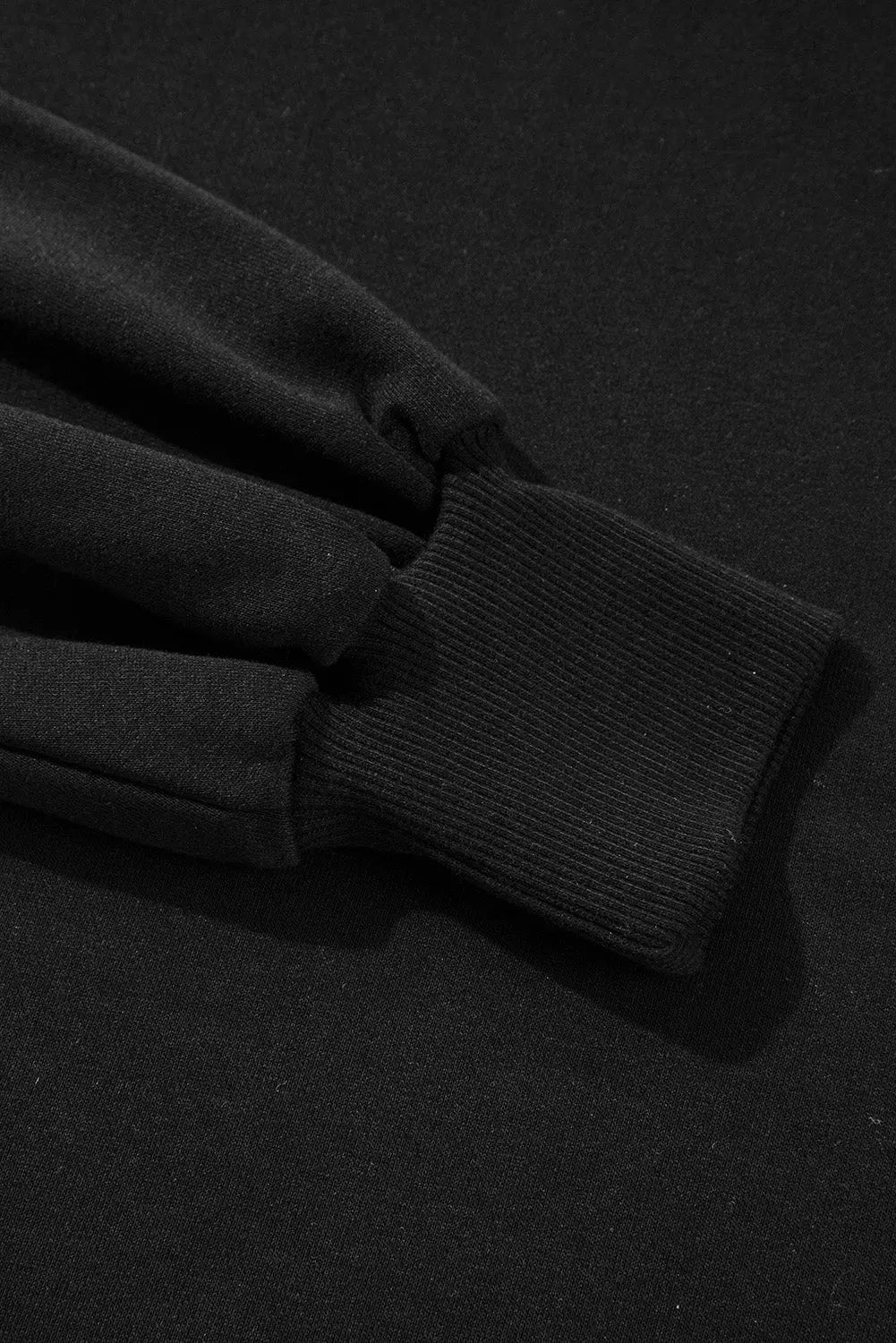 Black Exposed Seam Drop Shoulder Round Neck Sweatshirt with Slits - eAura