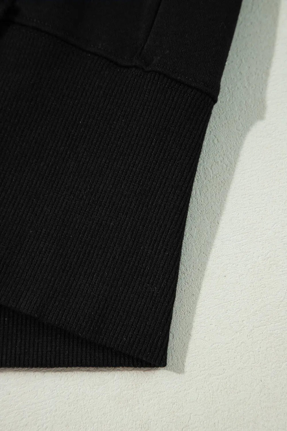 Black Exposed Seam Drop Shoulder Round Neck Sweatshirt with Slits - eAura