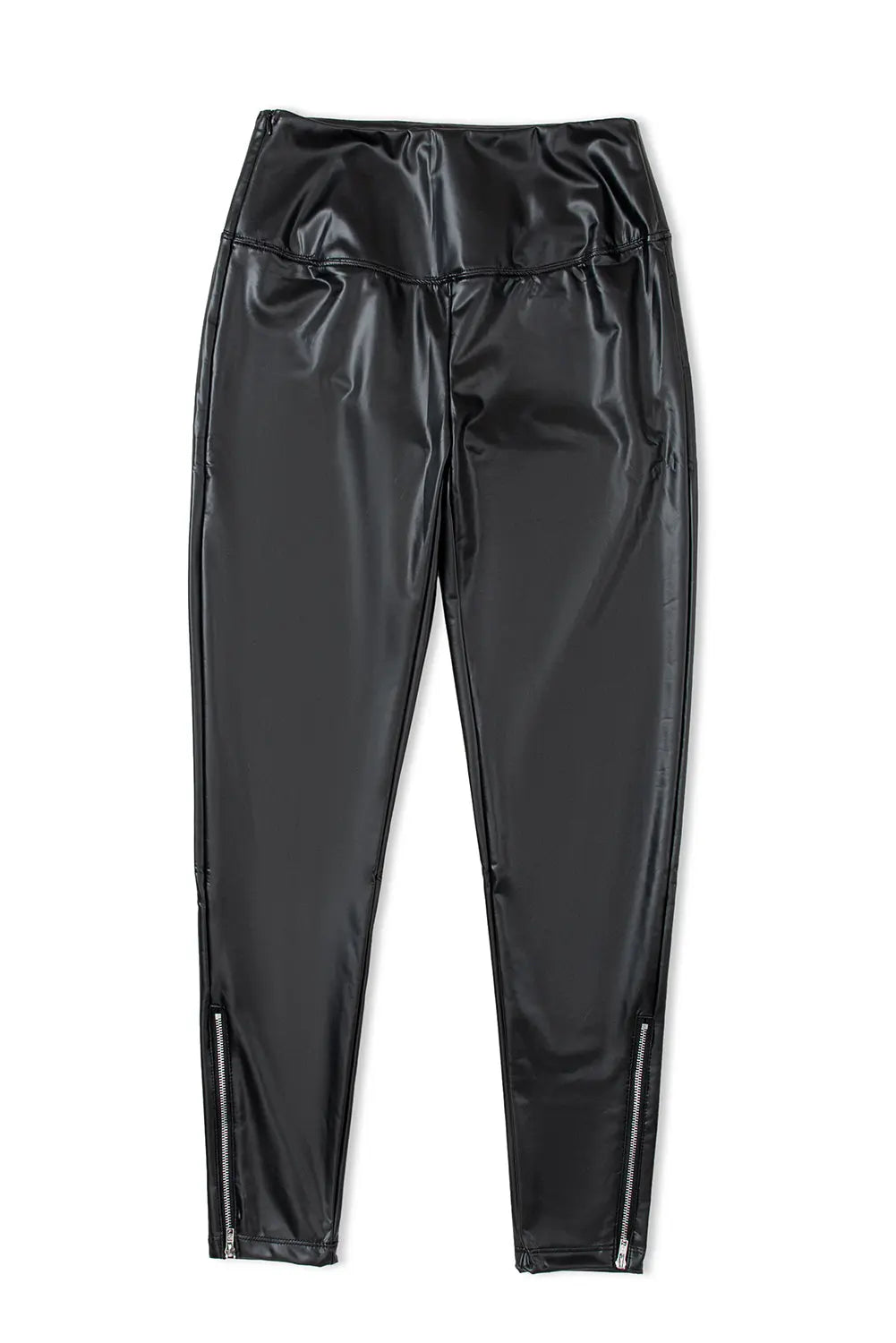 Black Faux Leather Zipped Detail Leggings eAura
