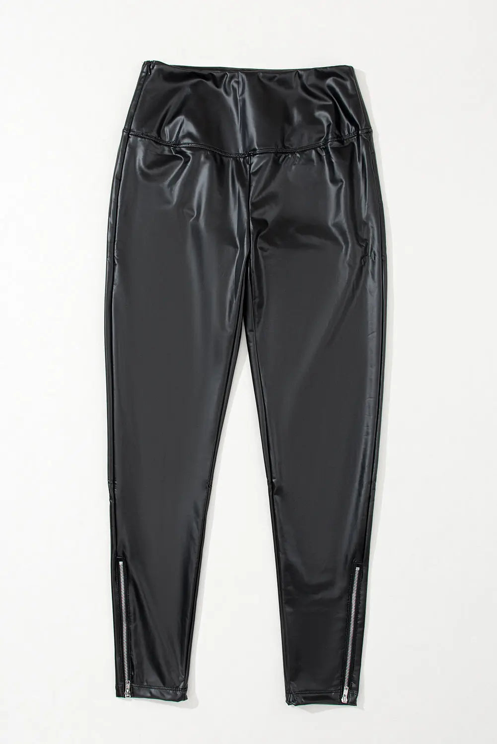 Black Faux Leather Zipped Detail Leggings eAura