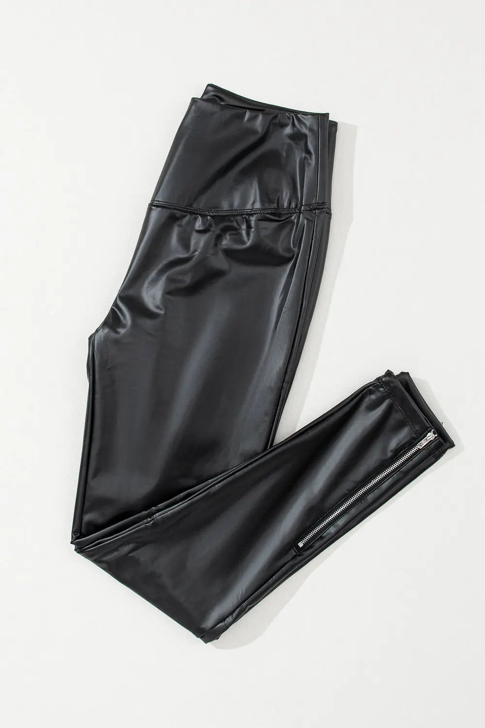 Black Faux Leather Zipped Detail Leggings eAura
