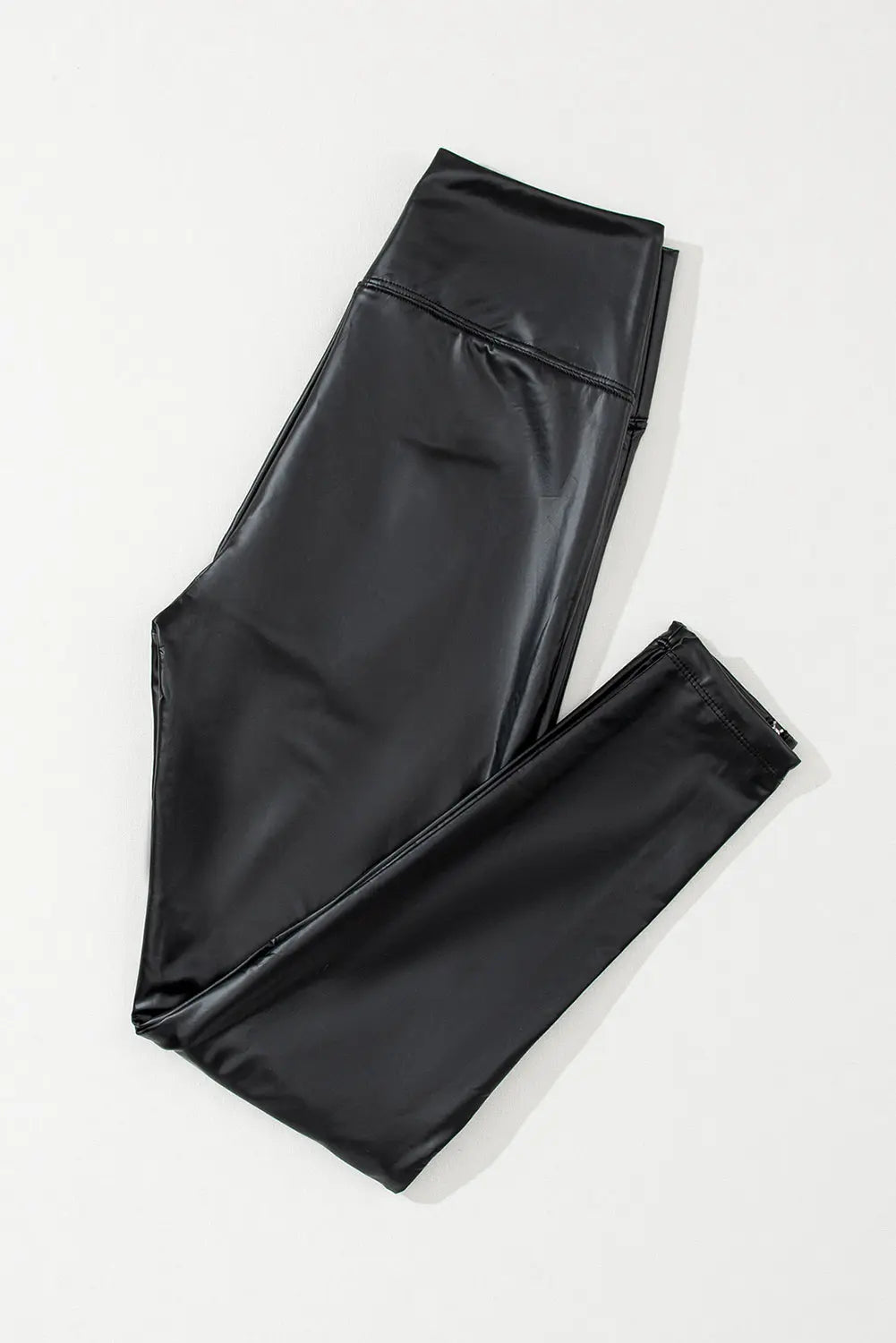 Black Faux Leather Zipped Detail Leggings eAura