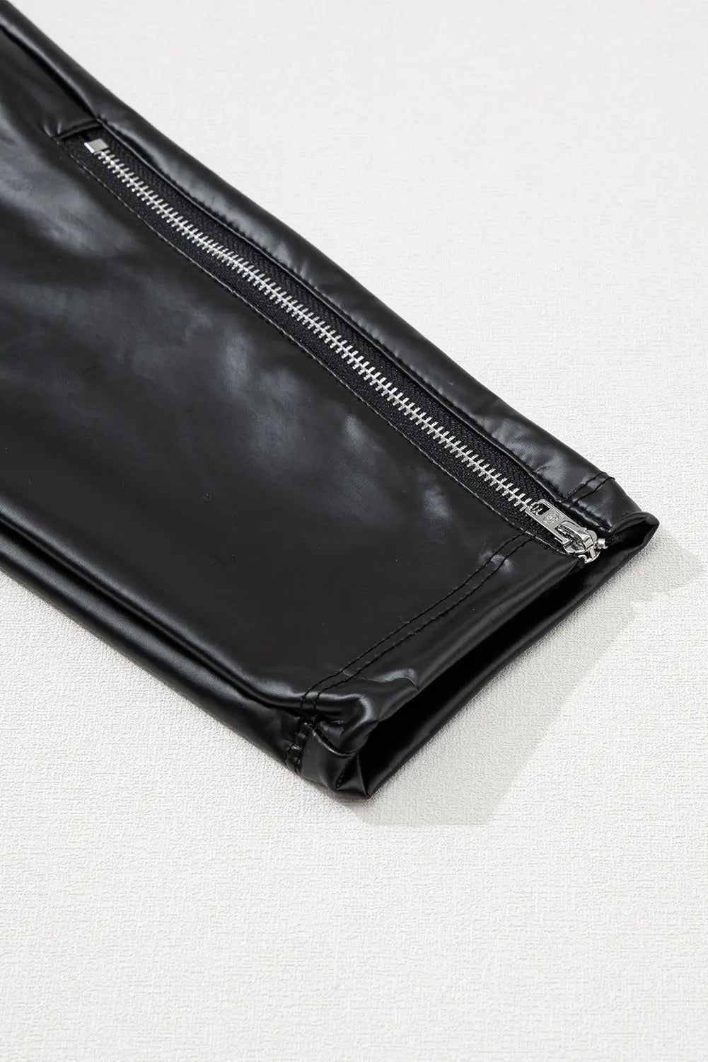 Black Faux Leather Zipped Detail Leggings eAura