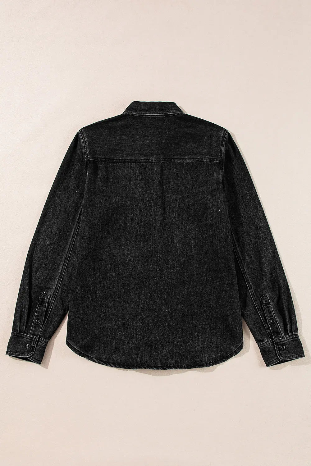 Black Flap Pocket Buttons Collared Jean Jacket eAura