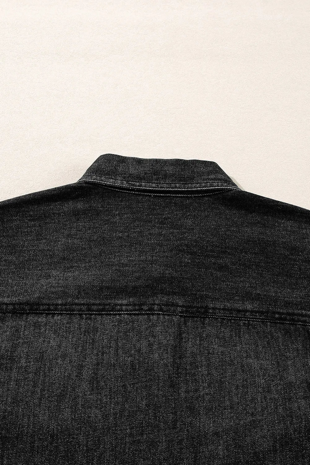 Black Flap Pocket Buttons Collared Jean Jacket eAura