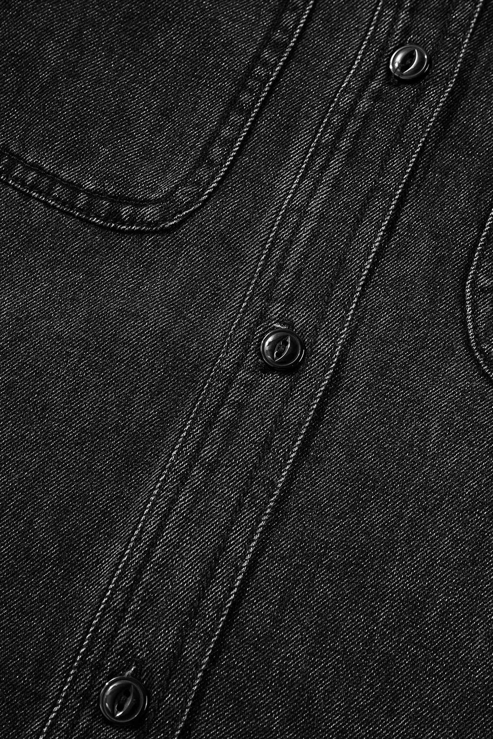 Black Flap Pocket Buttons Collared Jean Jacket eAura
