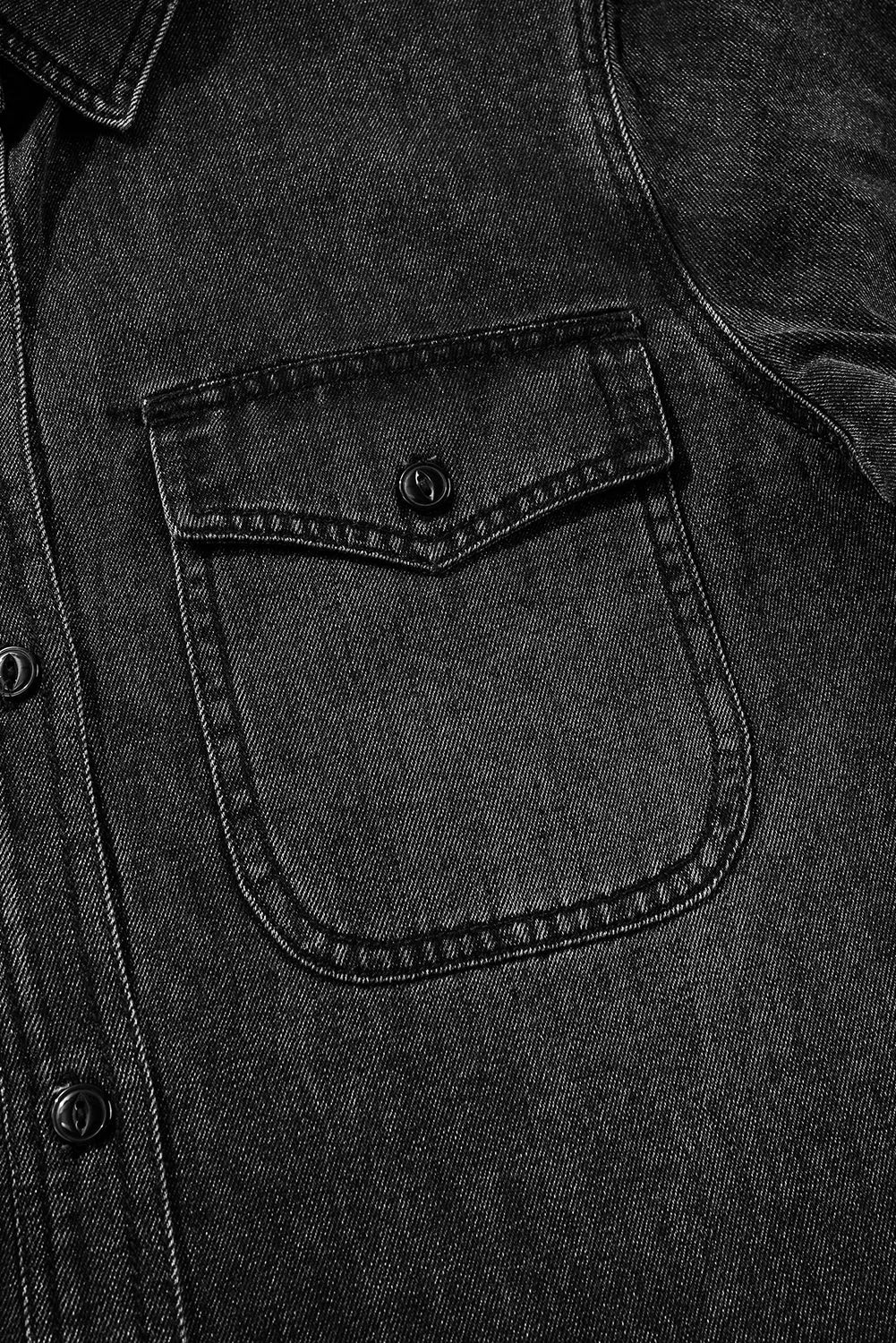 Black Flap Pocket Buttons Collared Jean Jacket eAura
