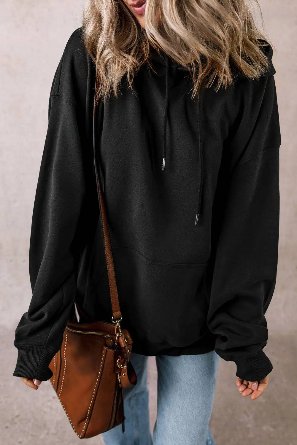 Black Fleece Lined Kangaroo Pocket Drawstring Chunky Hoodie - BB Fashion Outlet
