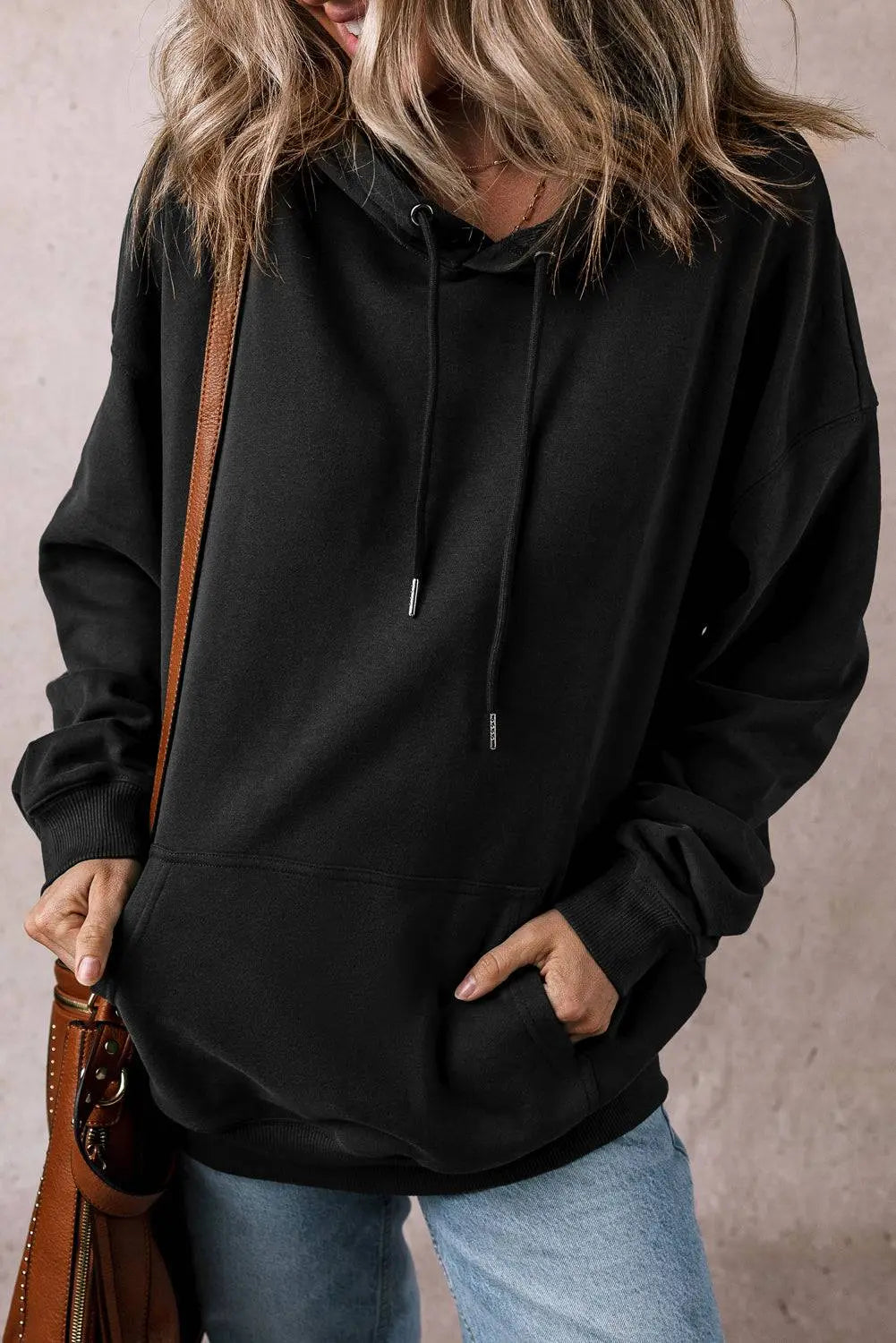 Black Fleece Lined Kangaroo Pocket Drawstring Chunky Hoodie - BB Fashion Outlet