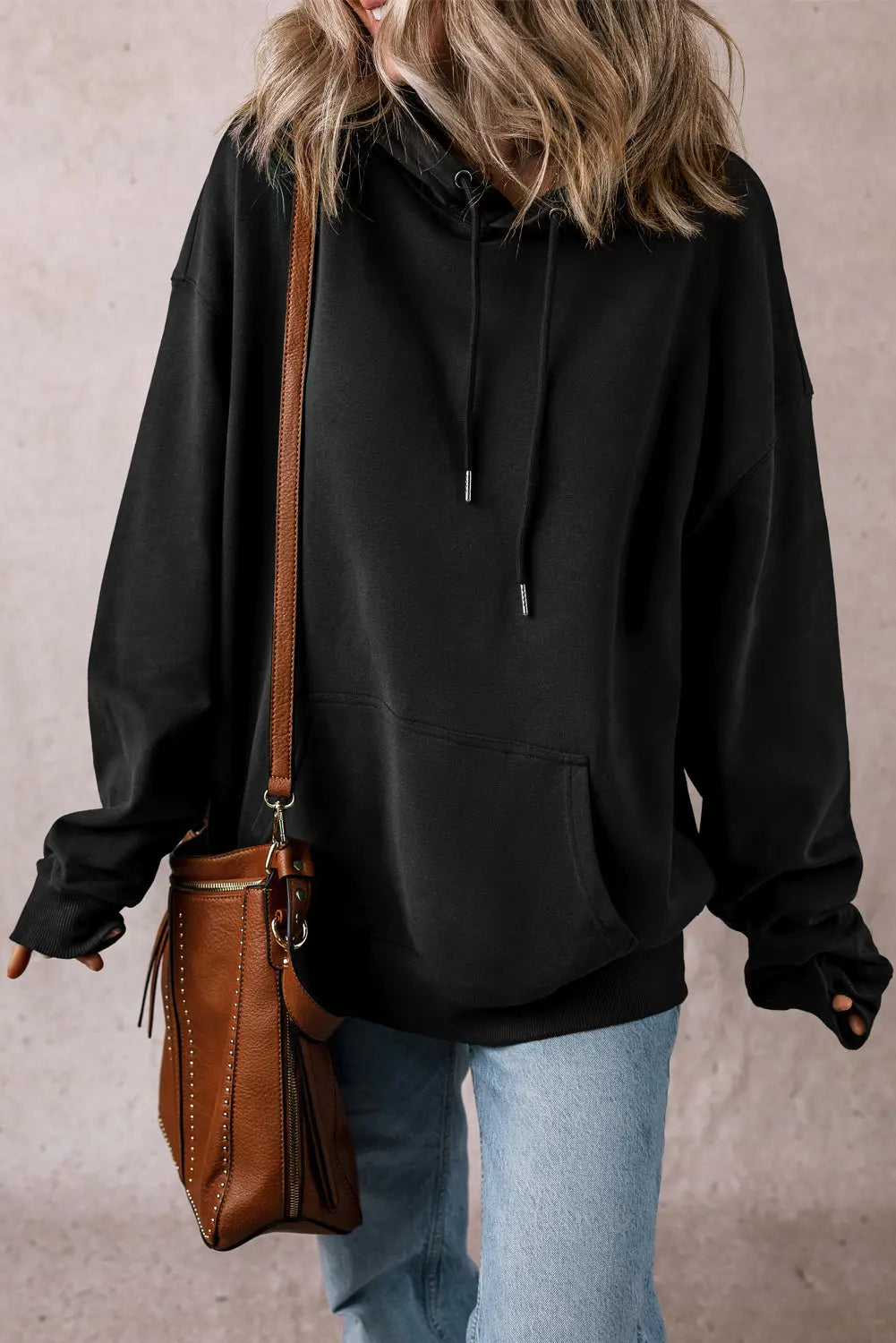 Black Fleece Lined Kangaroo Pocket Drawstring Chunky Hoodie - BB Fashion Outlet
