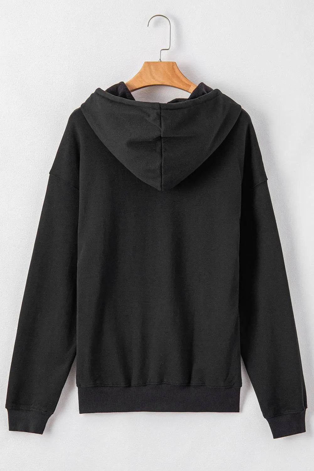 Black Fleece Lined Kangaroo Pocket Drawstring Chunky Hoodie - BB Fashion Outlet