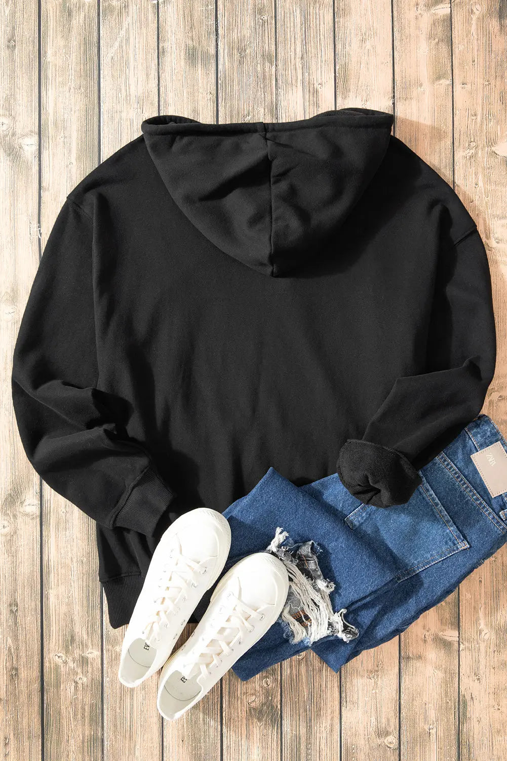 Black Fleece Lined Kangaroo Pocket Drawstring Chunky Hoodie - BB Fashion Outlet