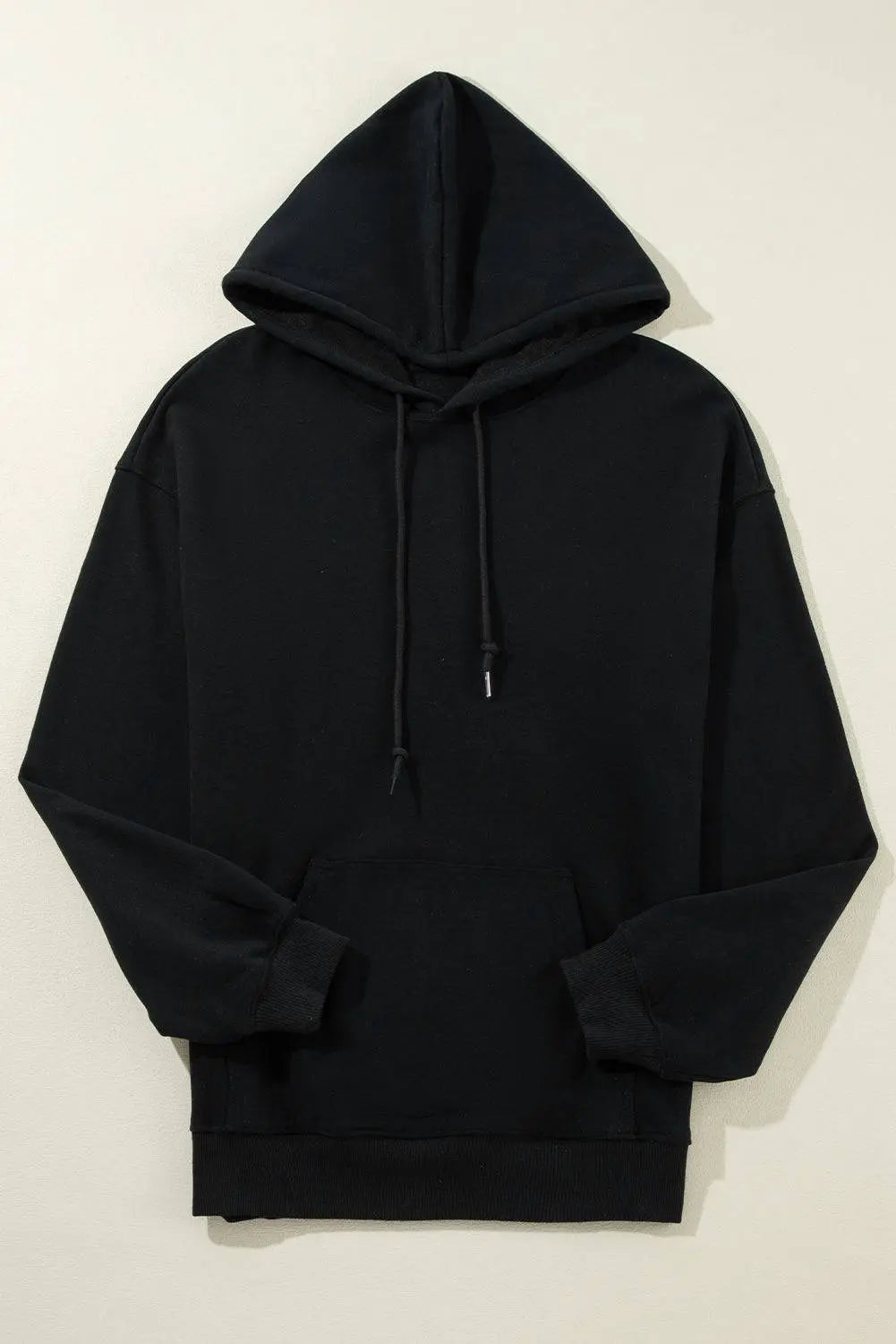 Black Fleece Lined Kangaroo Pocket Drawstring Chunky Hoodie - BB Fashion Outlet