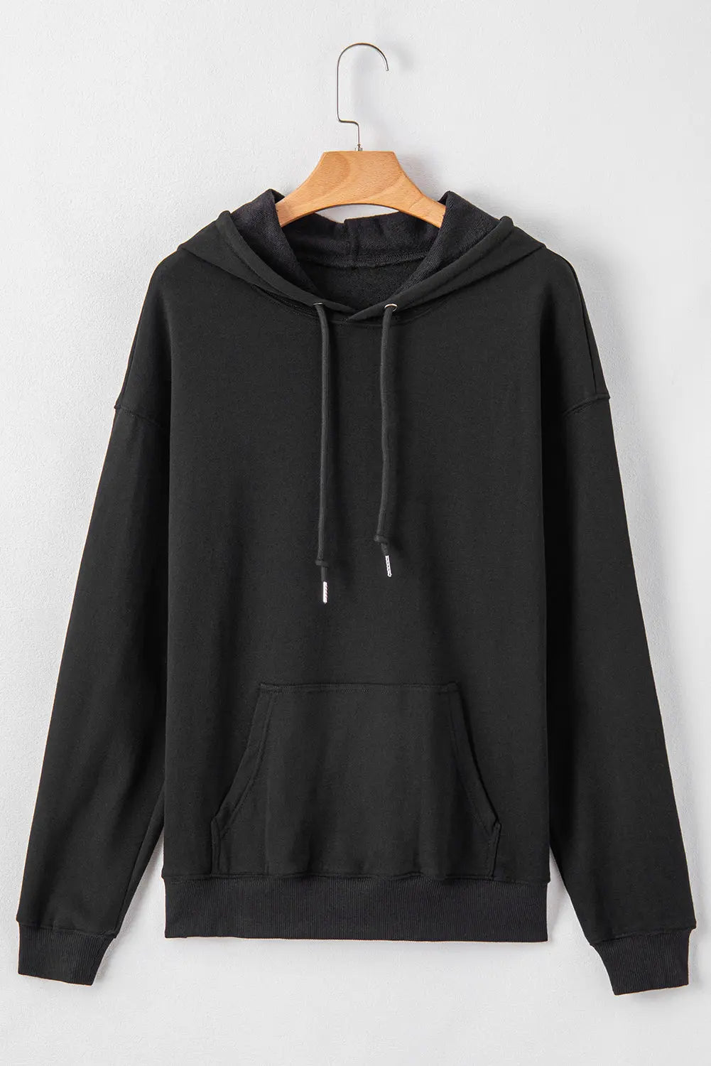 Black Fleece Lined Kangaroo Pocket Drawstring Chunky Hoodie - BB Fashion Outlet