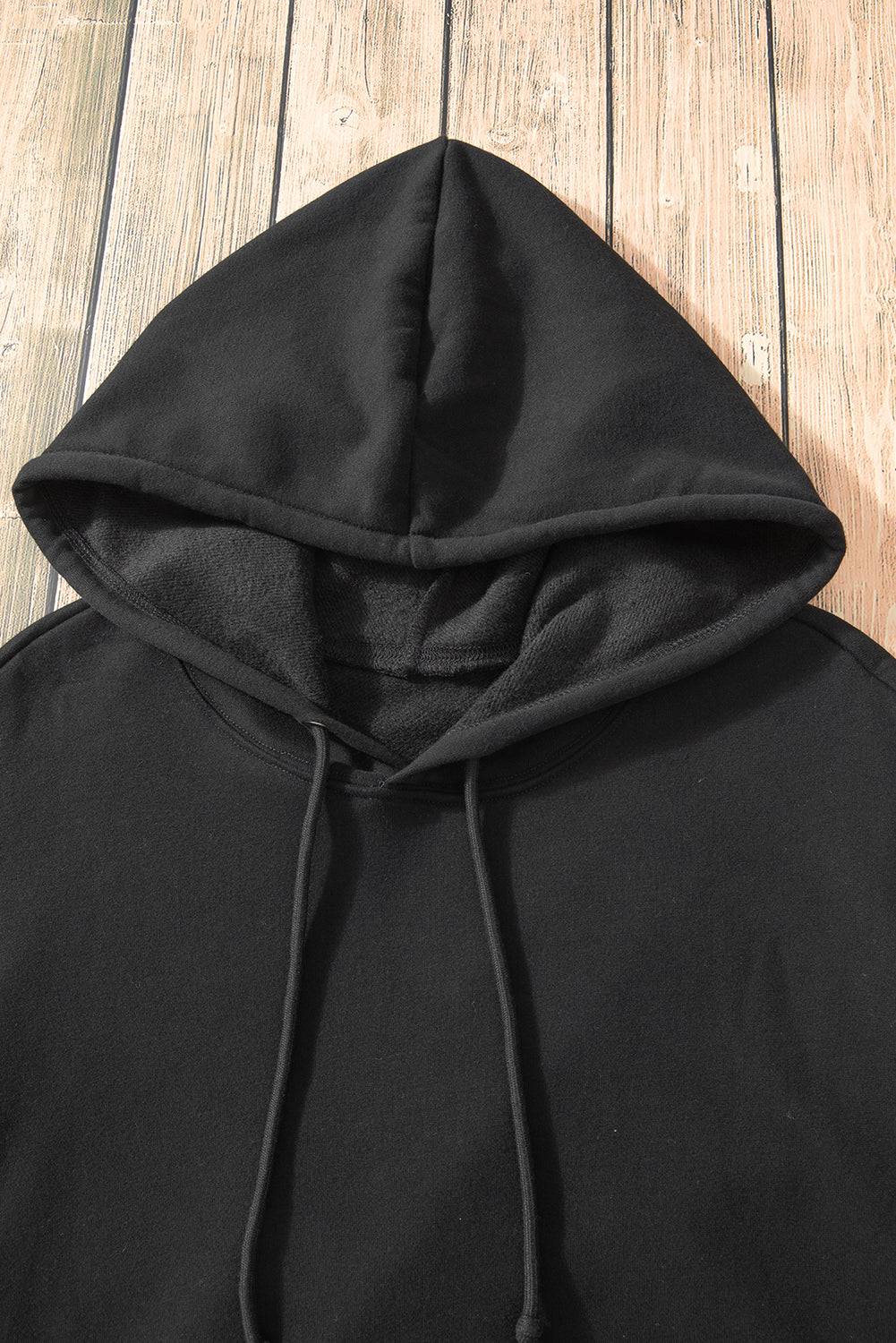 Black Fleece Lined Kangaroo Pocket Drawstring Chunky Hoodie - BB Fashion Outlet