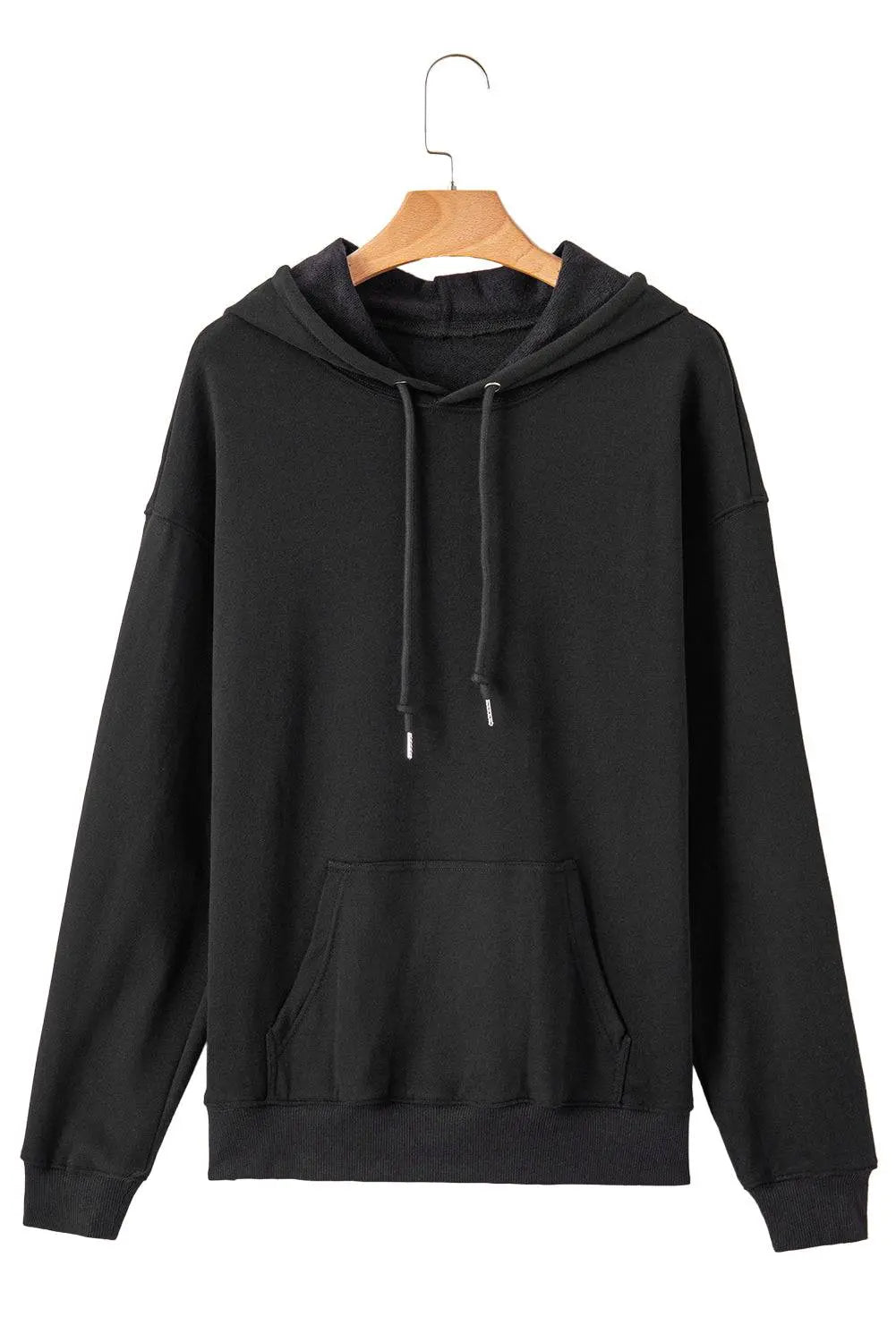 Black Fleece Lined Kangaroo Pocket Drawstring Chunky Hoodie - BB Fashion Outlet