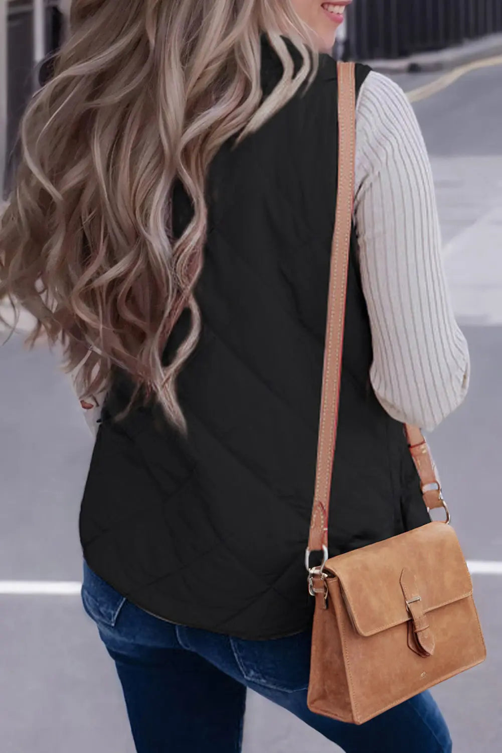 Black Fleece Lined Quilted Zip up Gilet eAura