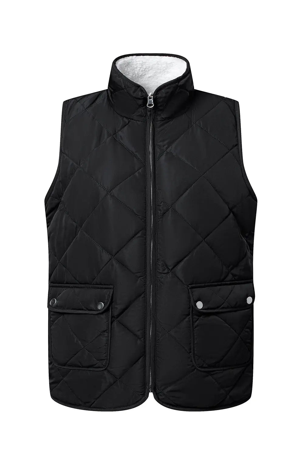 Black Fleece Lined Quilted Zip up Gilet eAura