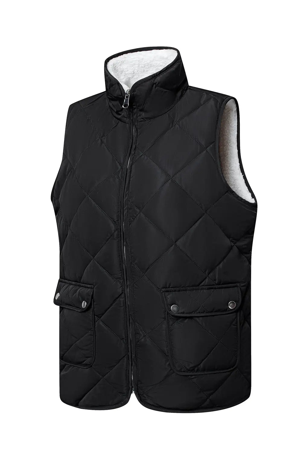 Black Fleece Lined Quilted Zip up Gilet eAura