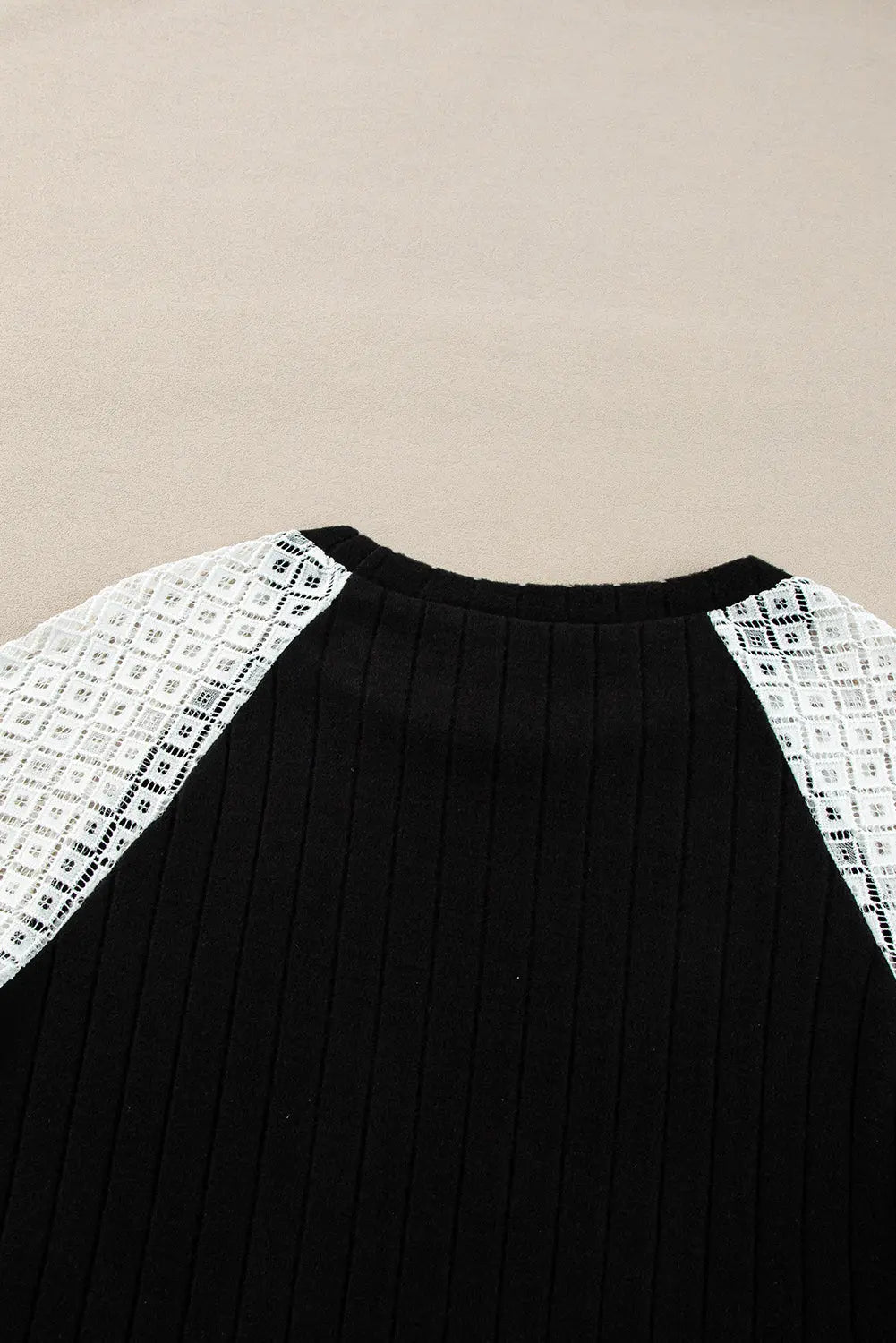 Black Floral Patchwork Long Sleeve Ribbed Blouse Beagle Boutique Fashion Outlet