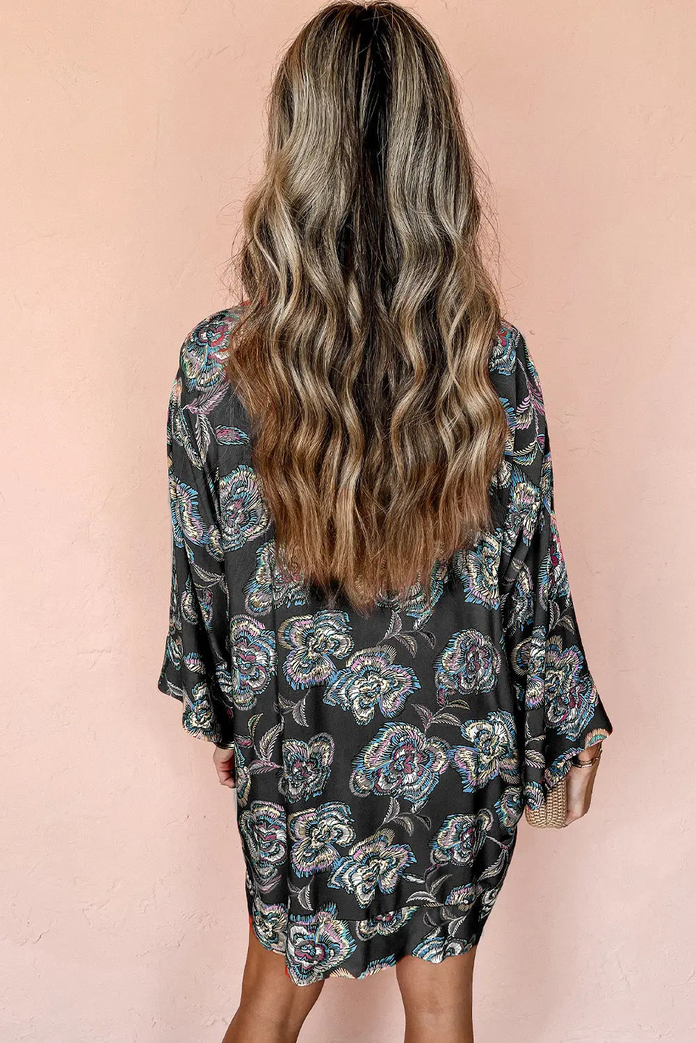 Black Floral Print Lapel Collar Loose Shirt Mini Dress Beagle Boutique Fashion Outlet