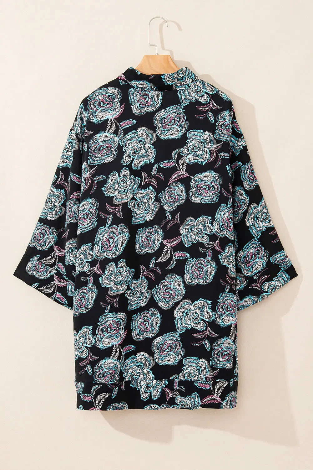 Black Floral Print Lapel Collar Loose Shirt Mini Dress Beagle Boutique Fashion Outlet