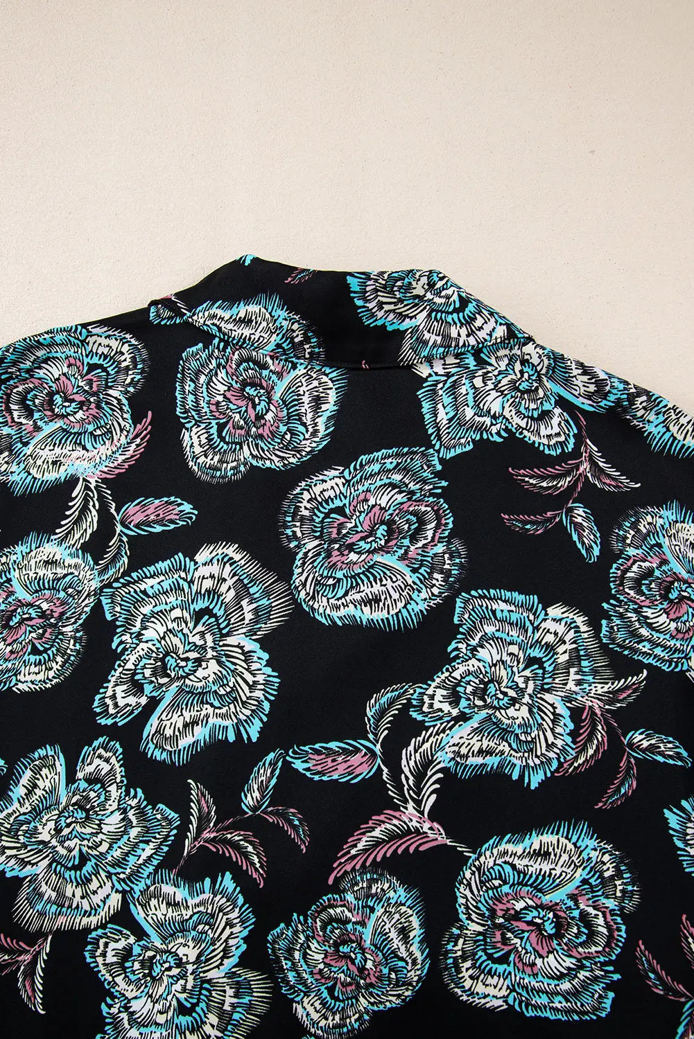Black Floral Print Lapel Collar Loose Shirt Mini Dress Beagle Boutique Fashion Outlet
