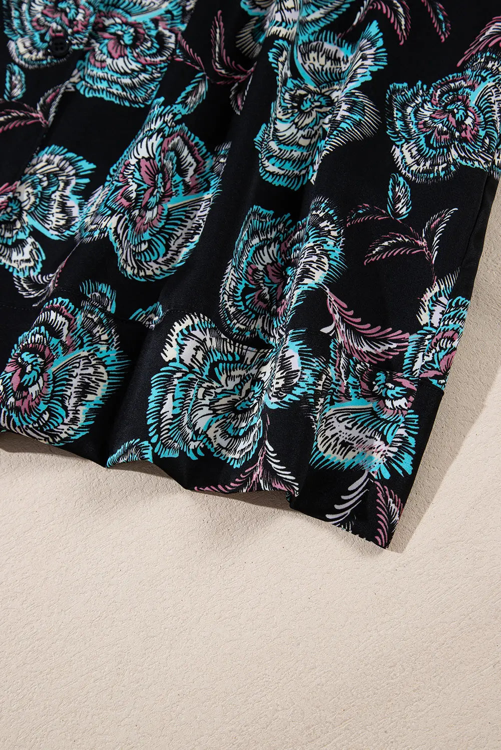 Black Floral Print Lapel Collar Loose Shirt Mini Dress Beagle Boutique Fashion Outlet