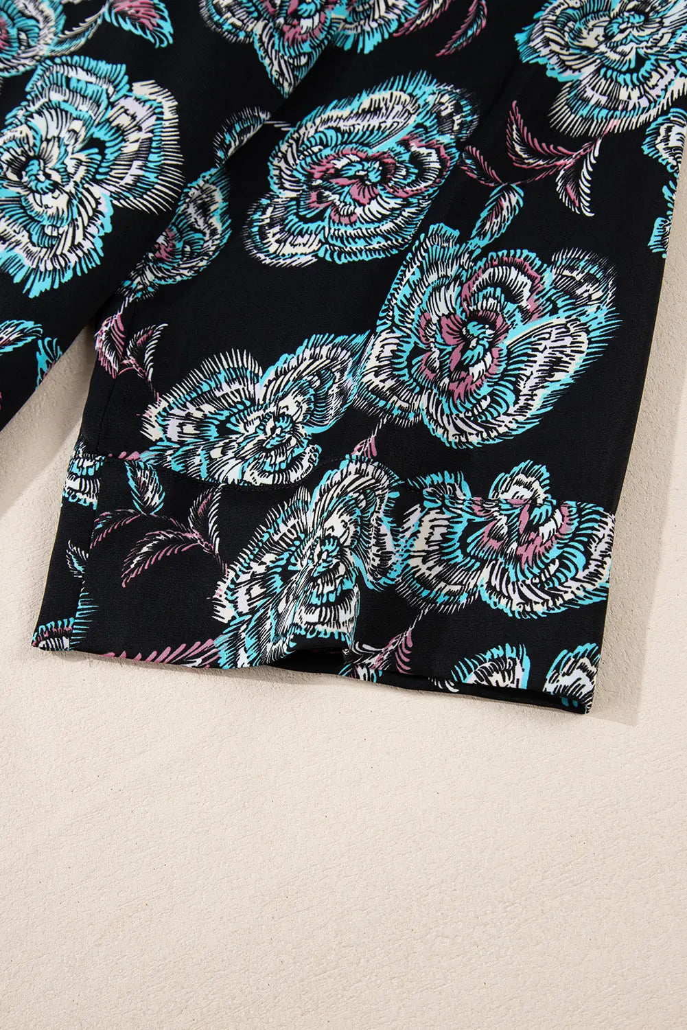 Black Floral Print Lapel Collar Loose Shirt Mini Dress Beagle Boutique Fashion Outlet