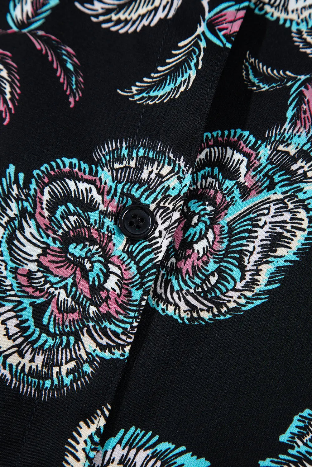 Black Floral Print Lapel Collar Loose Shirt Mini Dress Beagle Boutique Fashion Outlet