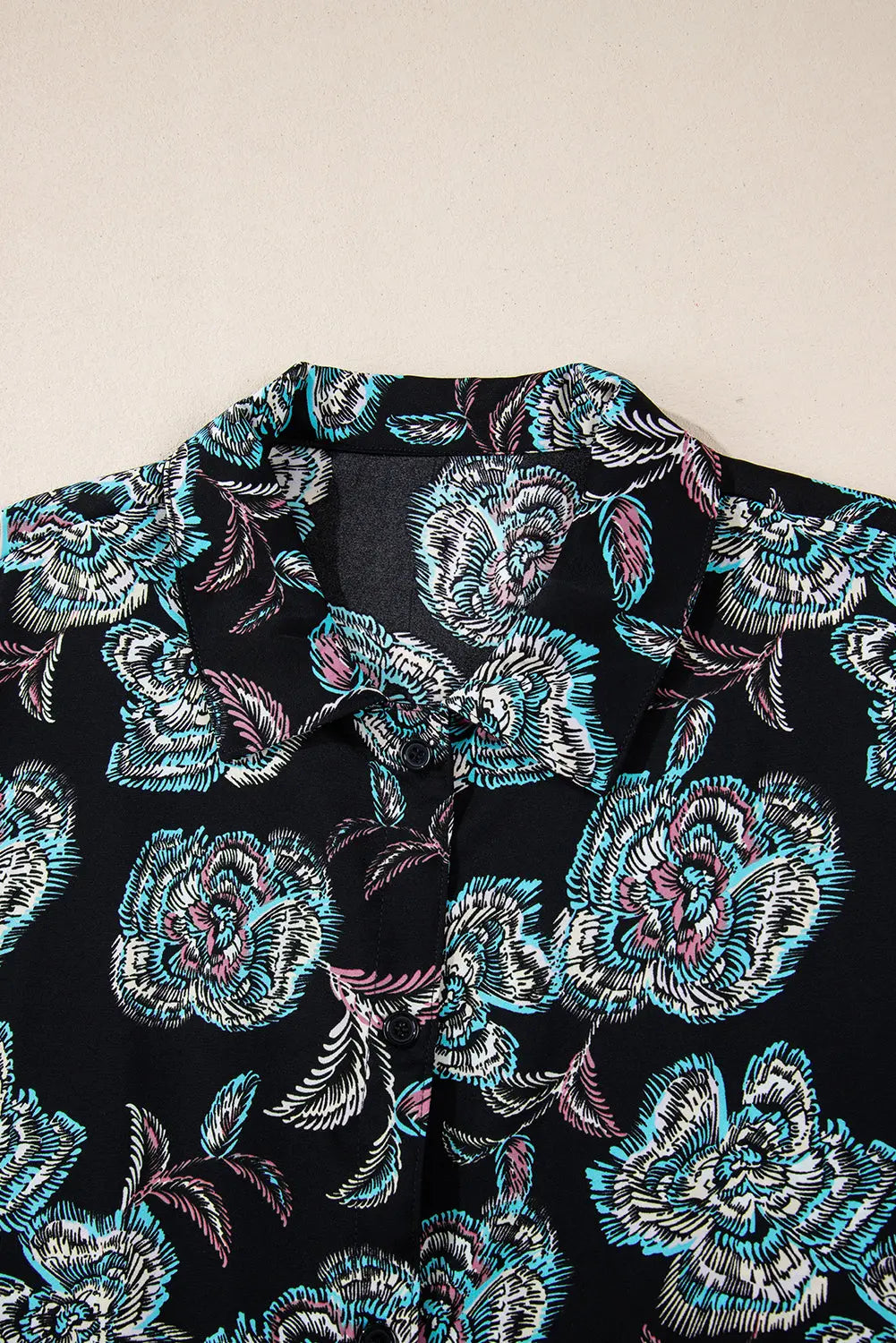 Black Floral Print Lapel Collar Loose Shirt Mini Dress Beagle Boutique Fashion Outlet