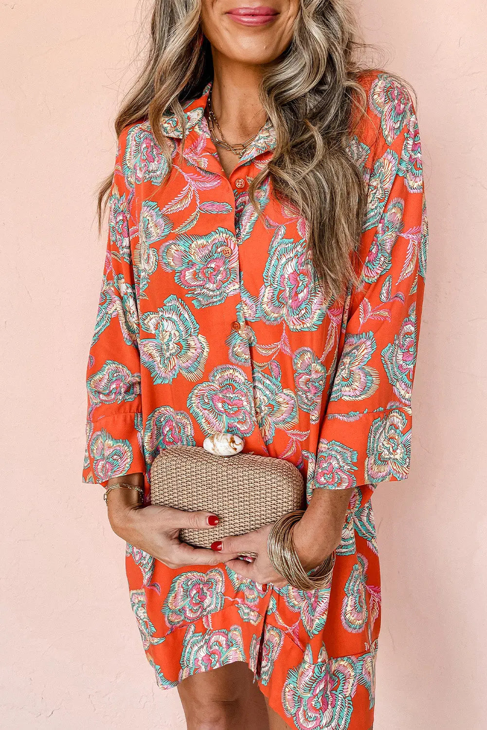 Black Floral Print Lapel Collar Loose Shirt Mini Dress Beagle Boutique Fashion Outlet