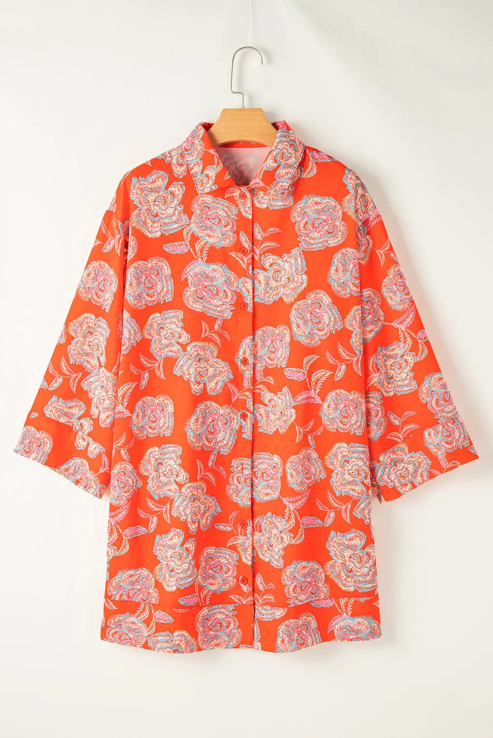 Black Floral Print Lapel Collar Loose Shirt Mini Dress Beagle Boutique Fashion Outlet