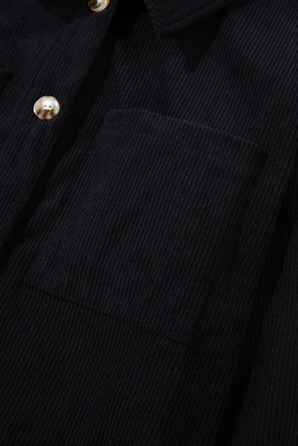 Black Hooded Drawstring Pockets Corduroy Shacket - eAura