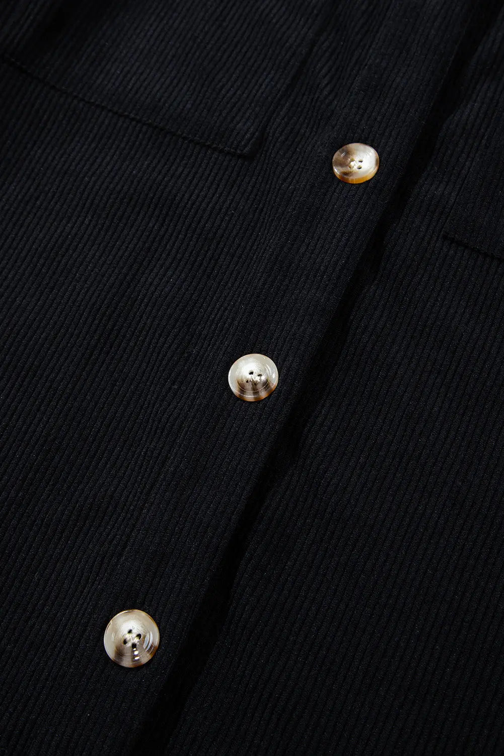 Black Hooded Drawstring Pockets Corduroy Shacket - eAura