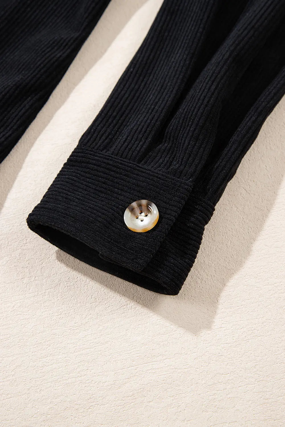 Black Hooded Drawstring Pockets Corduroy Shacket - eAura