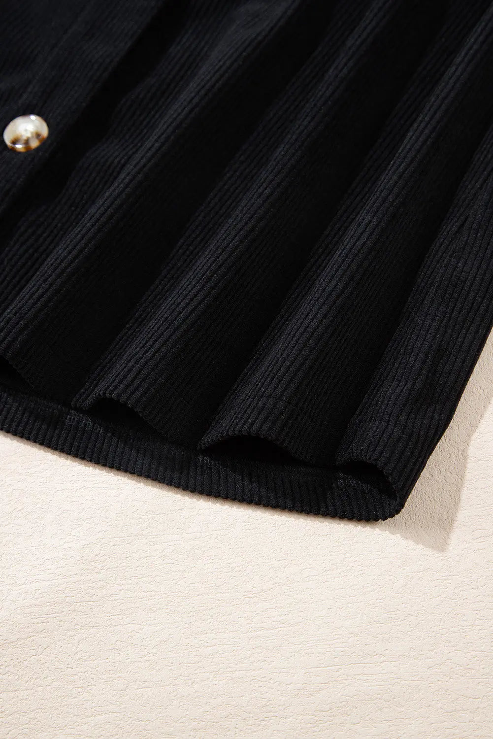 Black Hooded Drawstring Pockets Corduroy Shacket - eAura